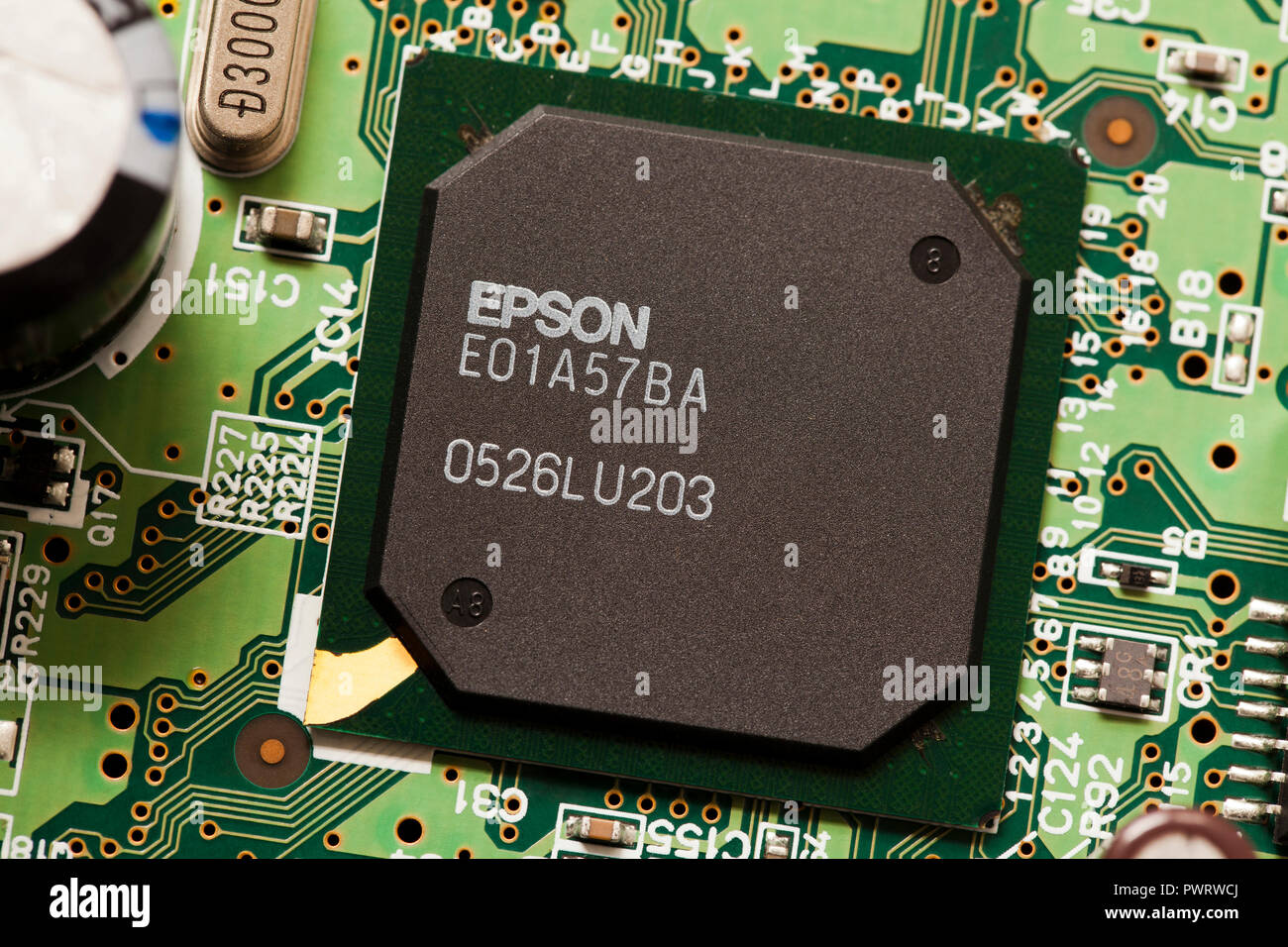 Epson CPU on printer circuit board - USA Stock Photo