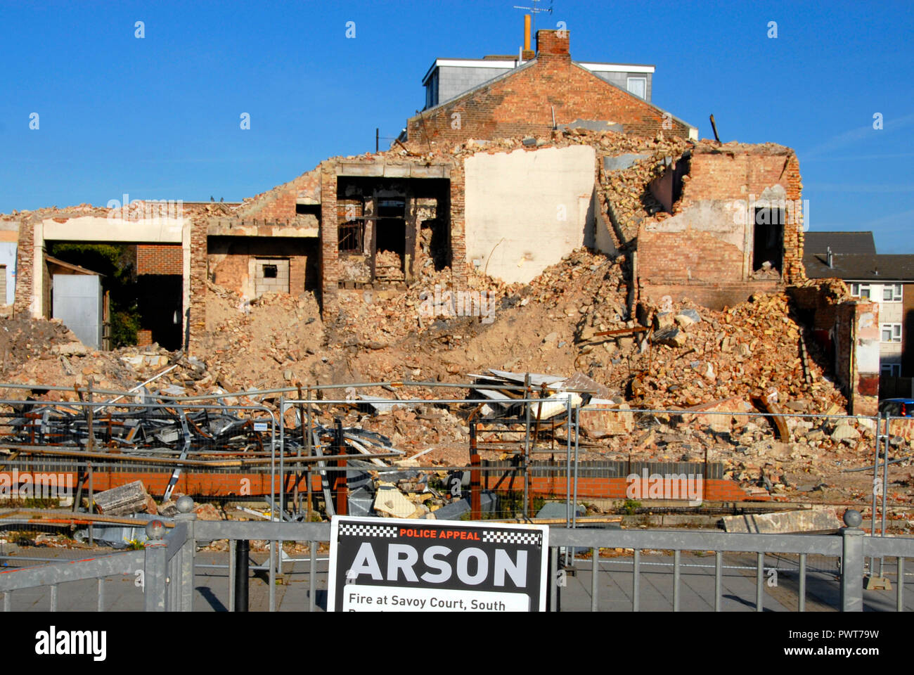 Ruins of building after arson attack, Southsea, Portsmouth, England, 2011 Stock Photo