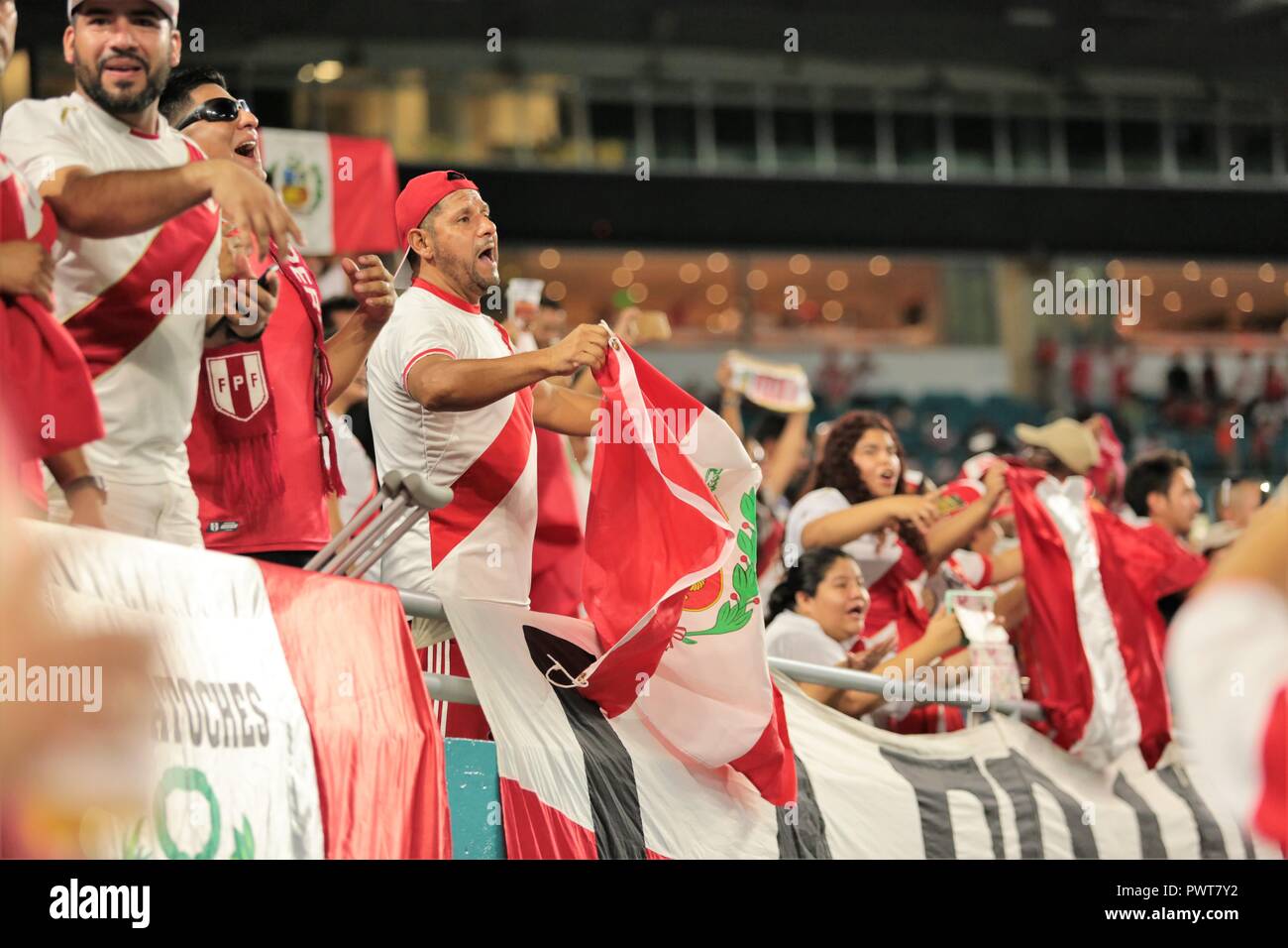 Miami, Florida. 12th Oct, 2018. Soccer fans during Chile vs Peru at Hard Rock Stadium in Miami, Florida. Oct 12, 2018.  Peru won 3-0. Stock Photo