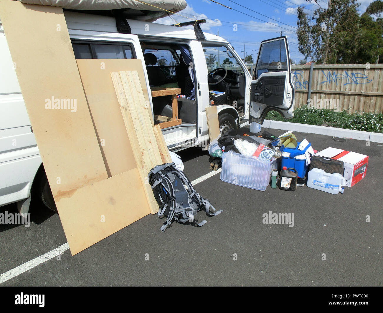 construction of a bed in a campervan Stock Photo Alamy