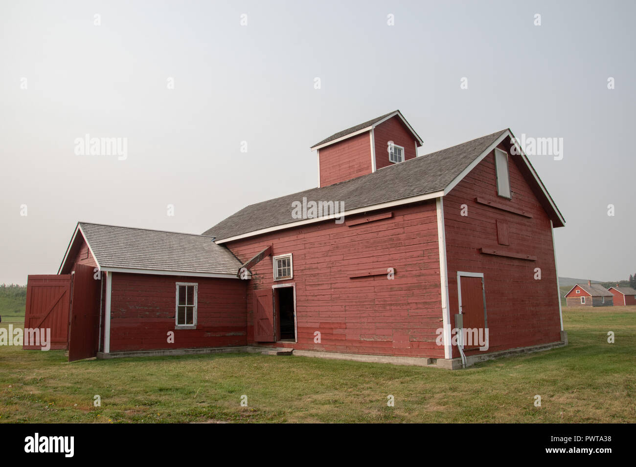 Chop House (c. 1909) where a mixture of grains were ground into chop to feed cattle in winter. Bar U Ranch, National Historic Site of Canada, Parks Ca Stock Photo