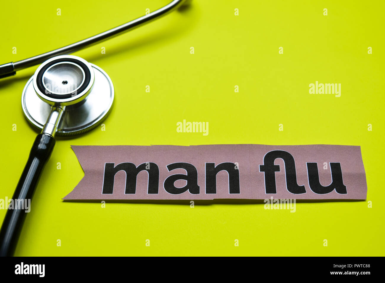 man flu with stethoscope concept inspiration on yellow background Stock