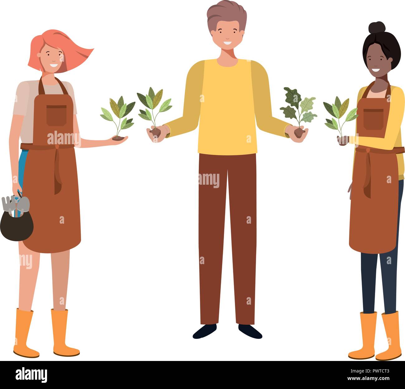 group of male gardeners smiling avatar character Stock Vector