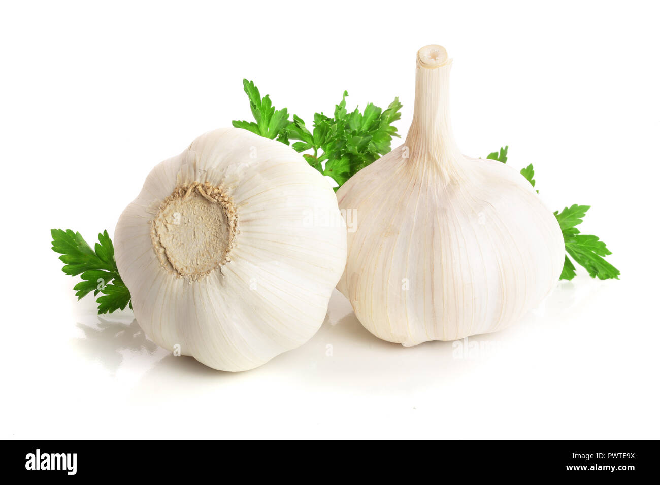 garlic with parsley leaf isolated on white background Stock Photo - Alamy