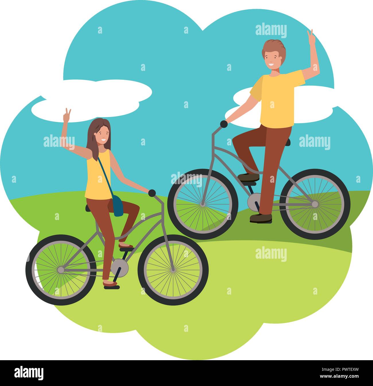 young couple in bicycle characters Stock Vector Image & Art - Alamy