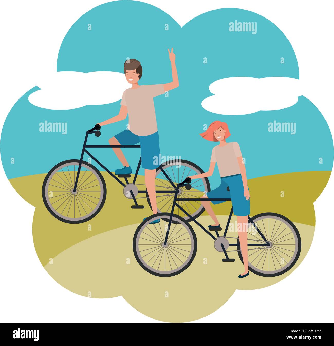 Young Couple In Bicycle Characters Stock Vector Image And Art Alamy 6457