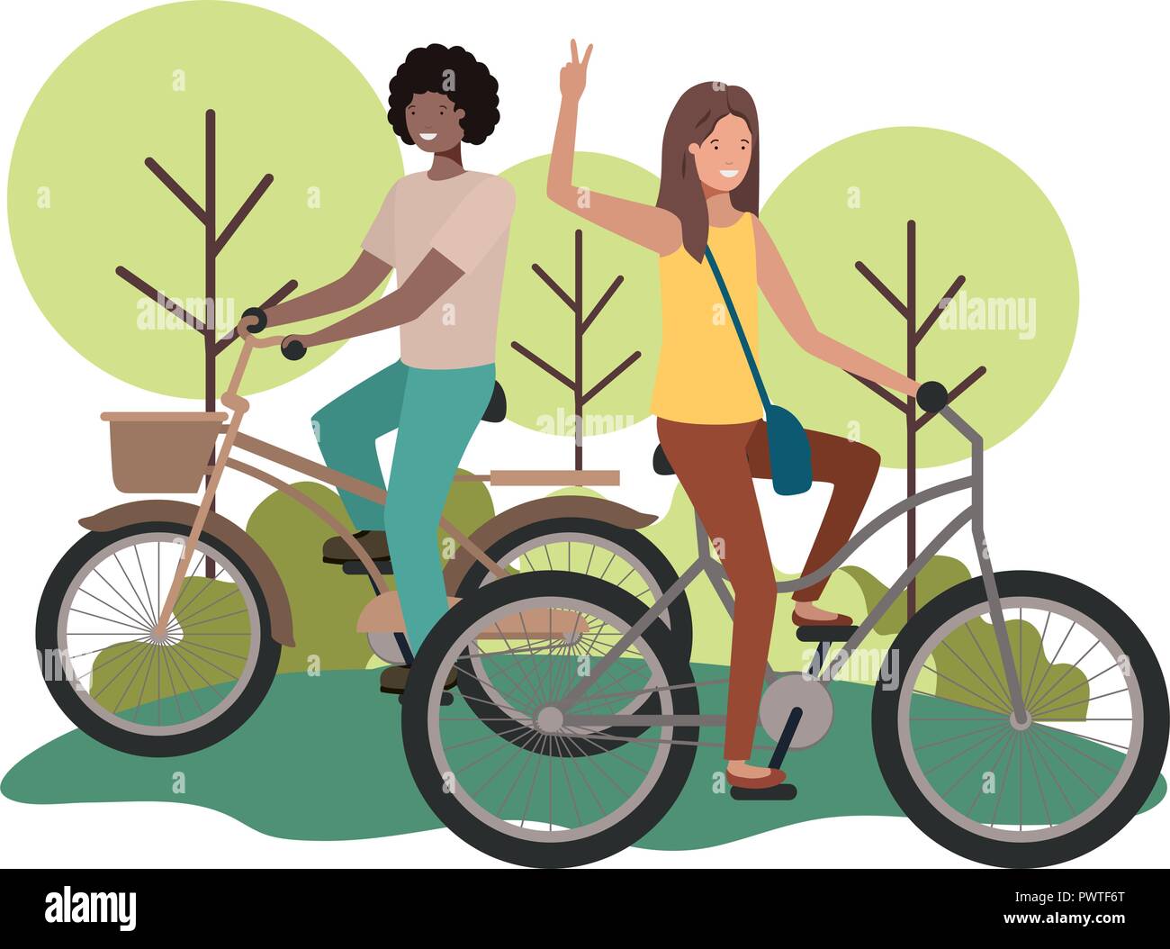 young couple in bicycle characters Stock Vector Image & Art - Alamy