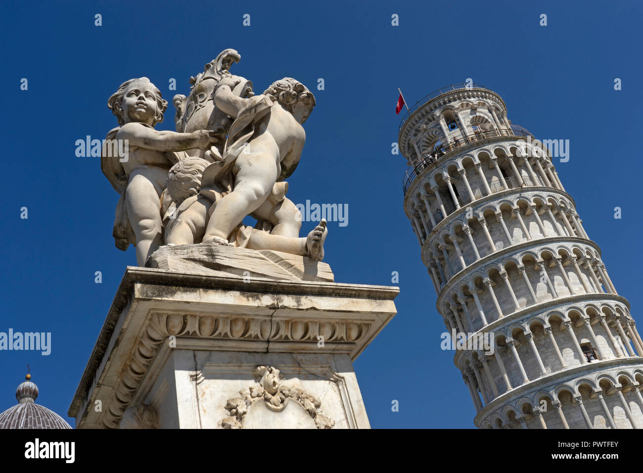 Statue and leaning tower,Pisa,Tuscany,Italy,Europe Stock Photo