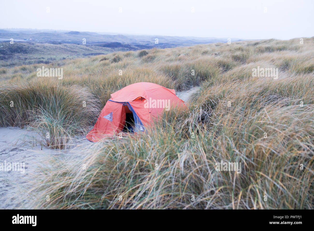 Tent in the dunes Stock Photo