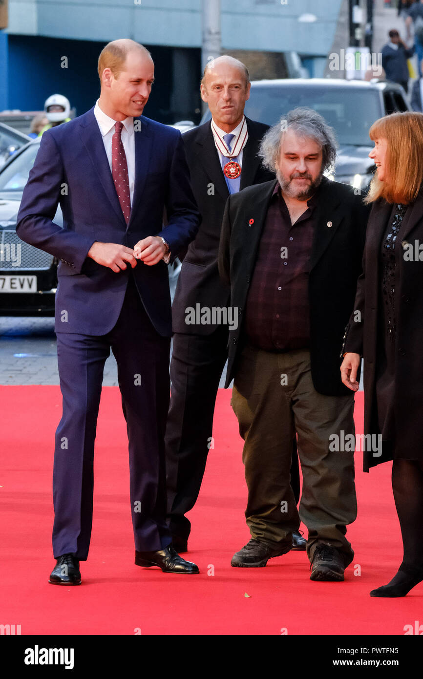 Prince William, Duke of Cambridge and Director Peter Jackson  at the London Film Festival Screening of They Shall Not grow Old on Tuesday 16 October 2018 held at BFI Southbank, London. Pictured: Peter Jackson, Prince William, Duke of Cambridge, arrives on the red carpet. Picture by Julie Edwards. Stock Photo