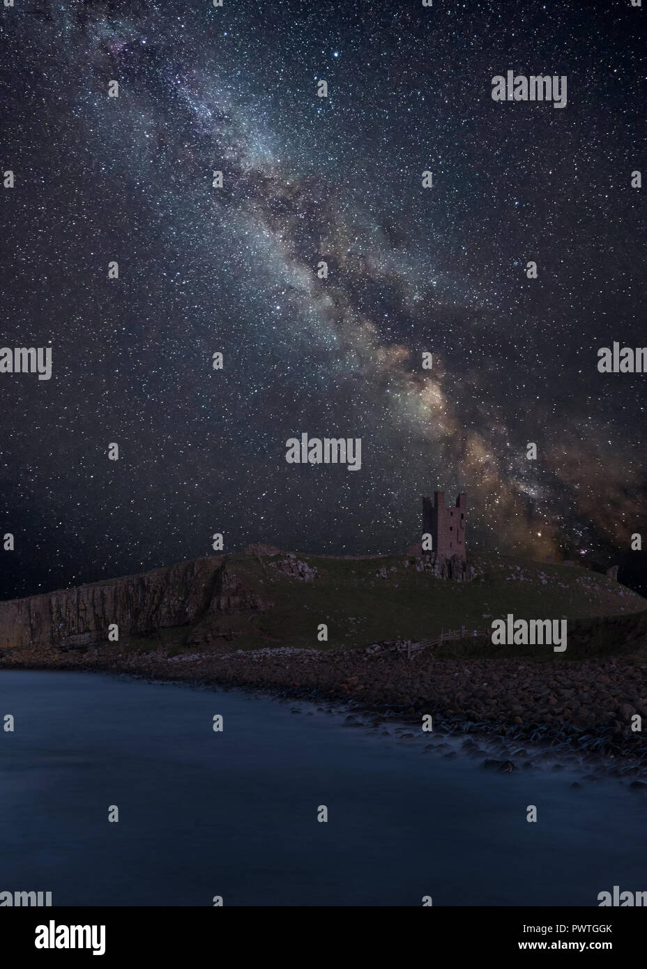 Stunning vibrant Milky Way composite image over landscape of ...