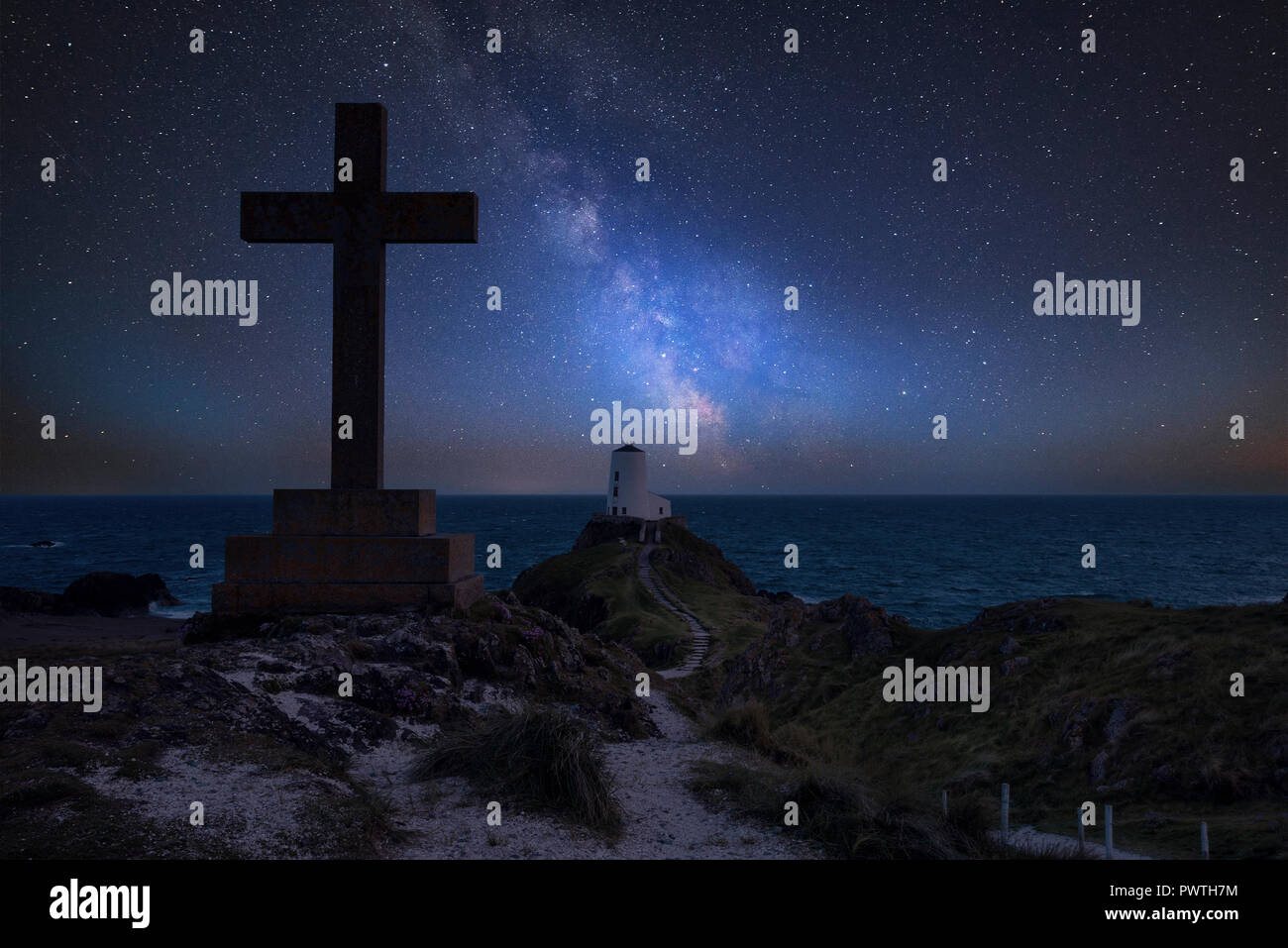 Stunning vibrant Milky Way composite image over landscape of Ynys ...