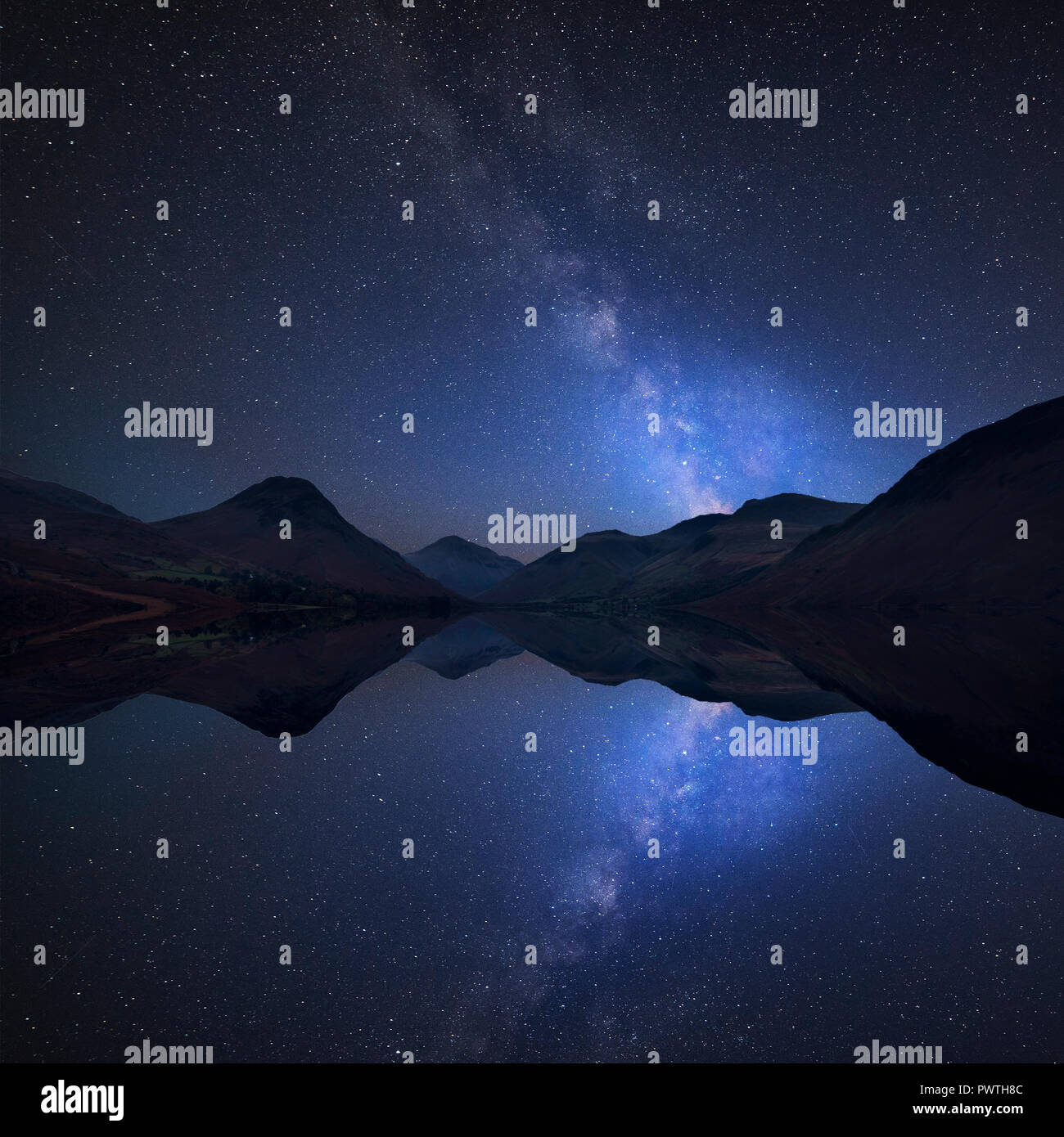 Stunning vibrant Milky Way composite image over landscape of Wast Water ...