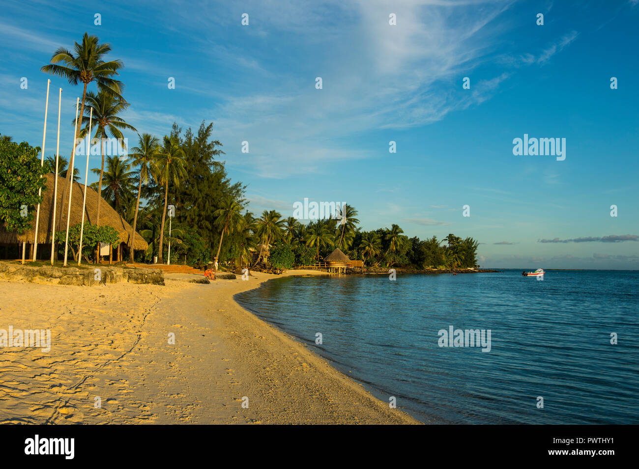 Matira Point beach in evening light, Bora Bora, French Polynesia Stock ...