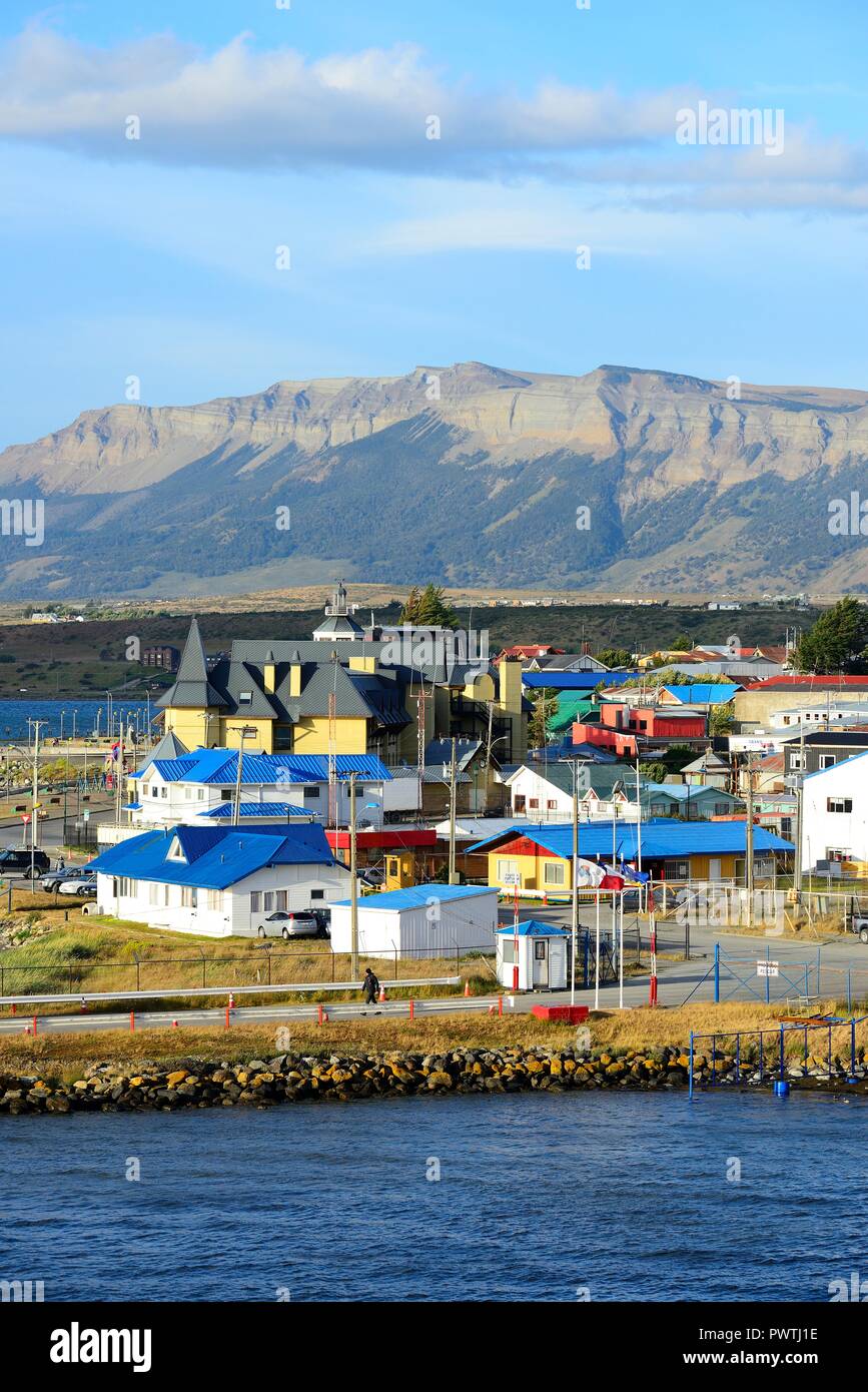 Town view, Golf Almante Montt, Puerto Natales, Province Última Esperanza, Chile Stock Photo