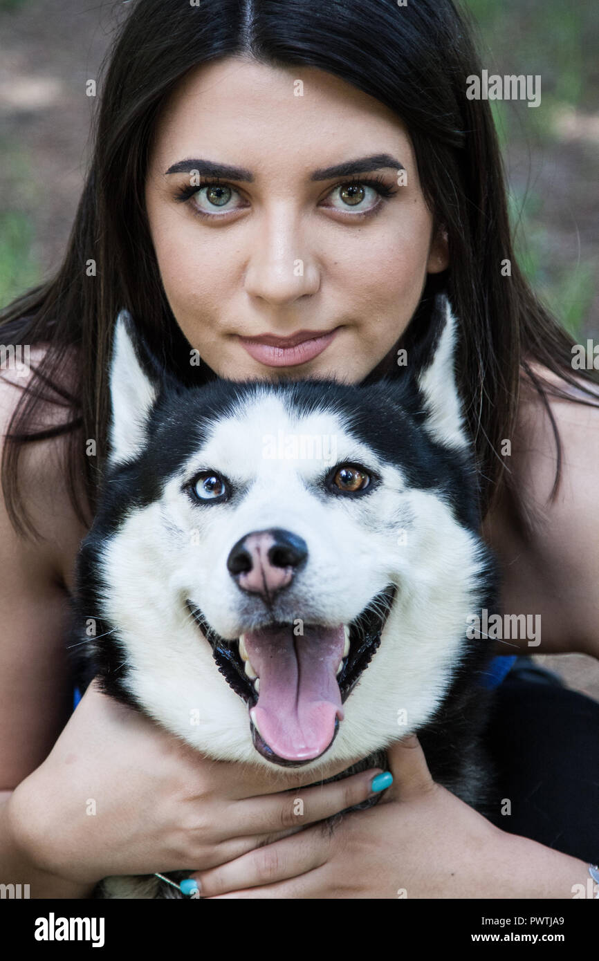 Husky dog and lady Stock Photo Alamy