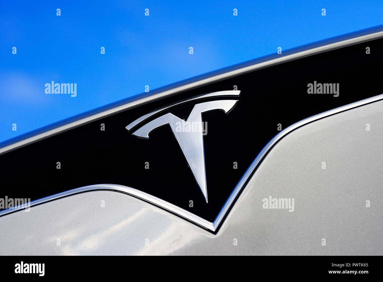 Tesla Logo, detail, Austria Stock Photo