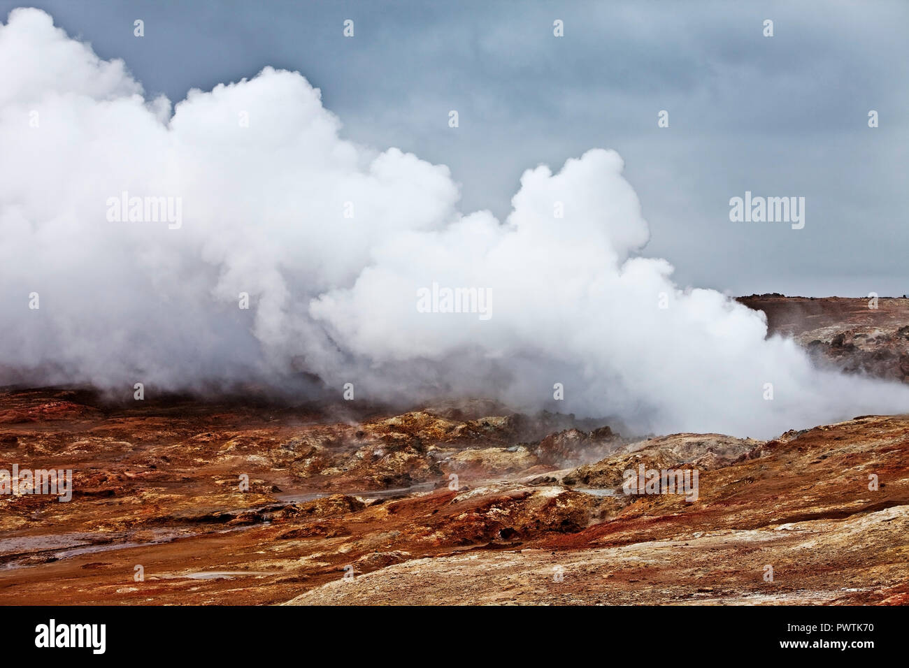 Water vapour in the geothermal area Gunnuhver, Reykjanes, southwest Iceland, Iceland Stock Photo