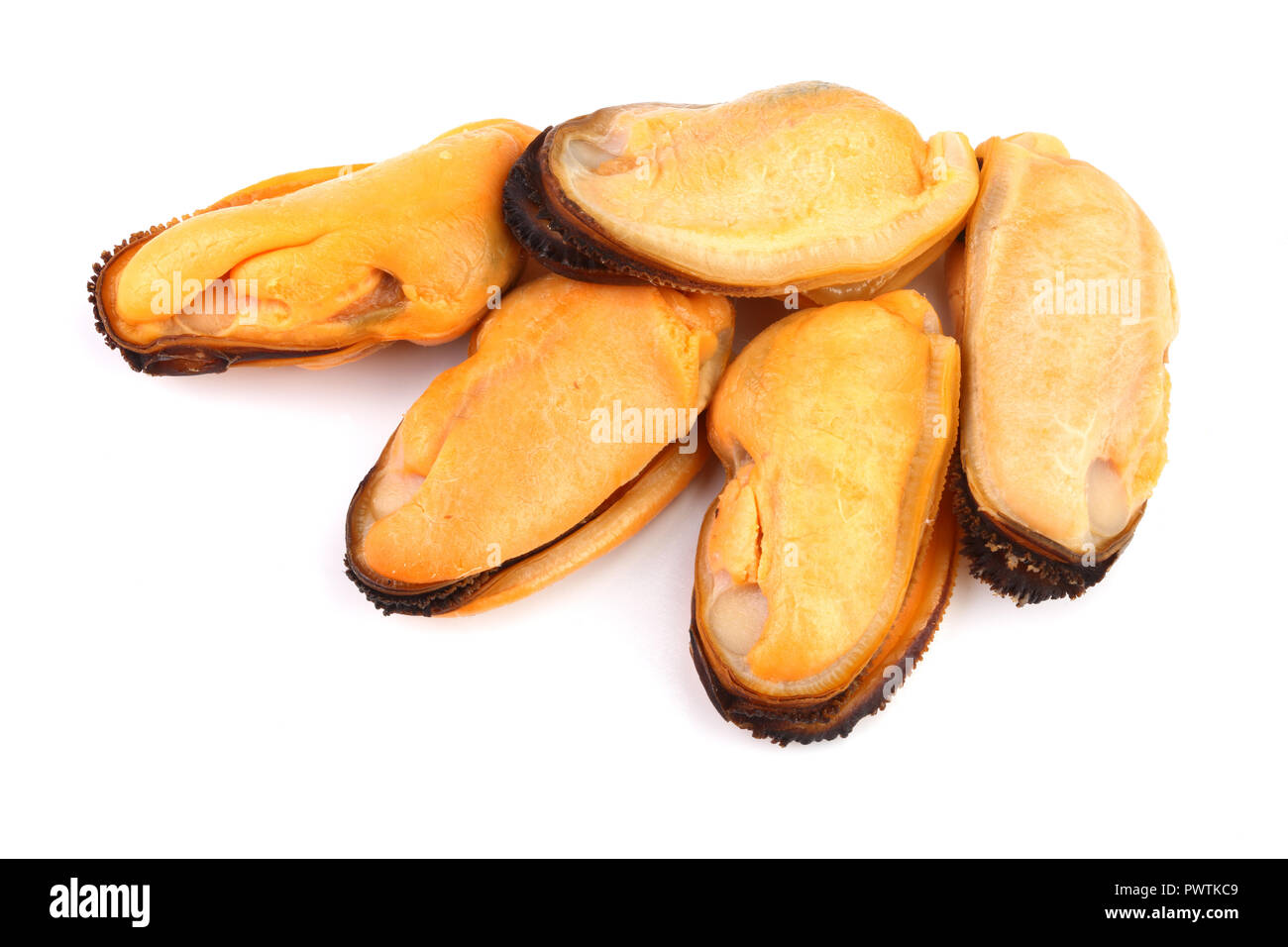 five mussel without shell isolated on white background Stock Photo Alamy