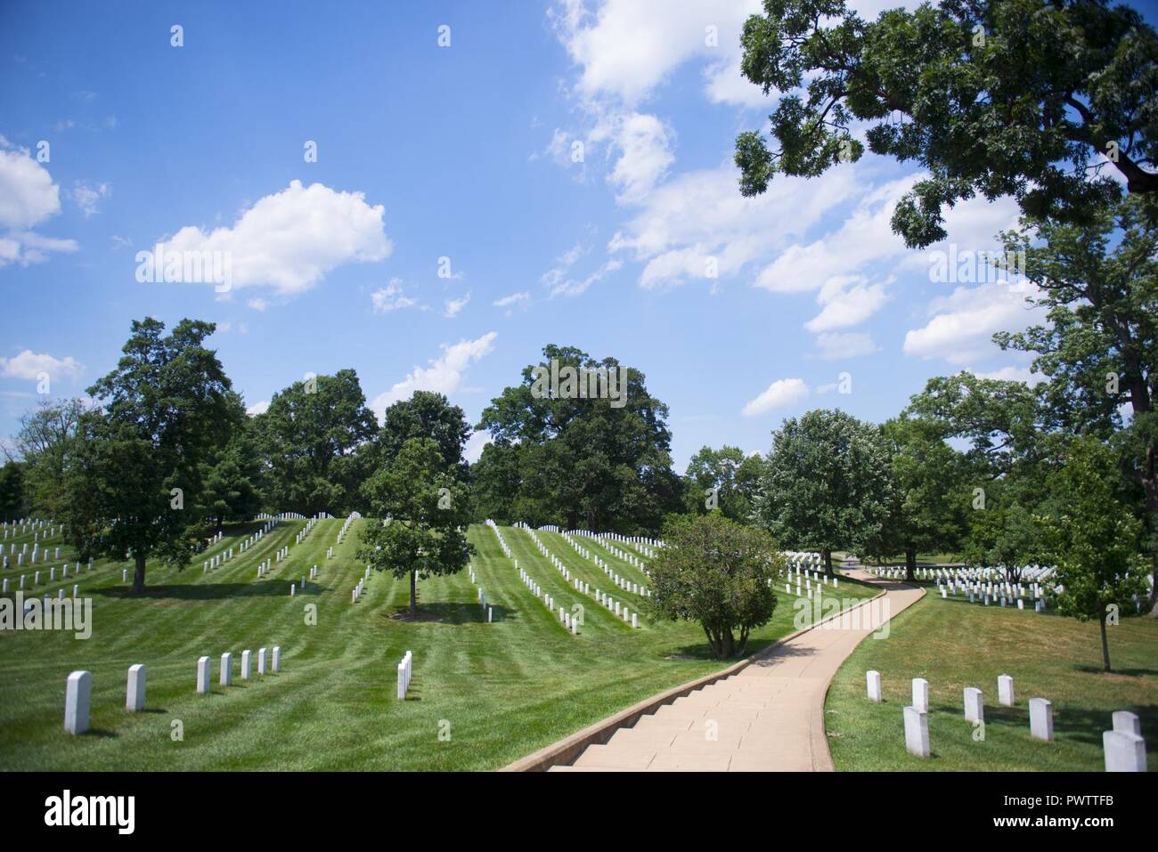 The first day of summer in Section 36 of Arlington National Cemetery, Arlington, Va., June 21, 2017.  The cemetery’s 651 acres is the final resting place for more than 400,000 active duty service members, veterans and their families. Stock Photo