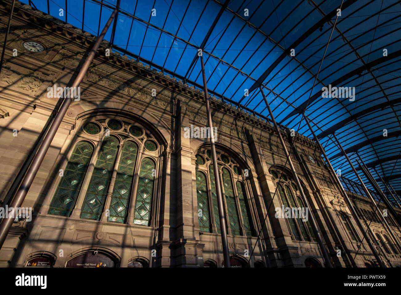 Strasbourg Gare Centrale is the main railway station serving Strasbourg, France. Strasbourg Station serves as the station for TGV from major French ci Stock Photo