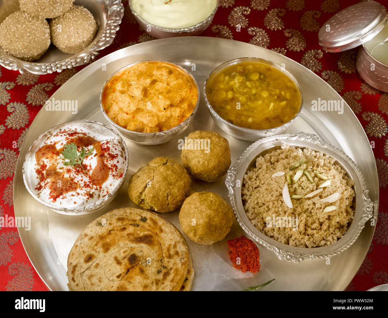 A FULL TRADITIONAL RAJASTHANI MEAL/ RAJASTHANI THALI LEFT TO RIGHT
