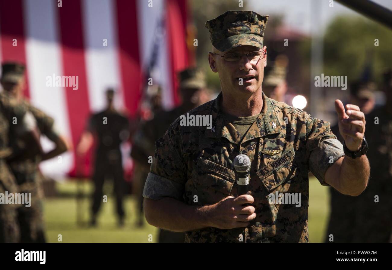 U.S. Marine Corps Col. David A. Suggs gives his first remarks as the ...