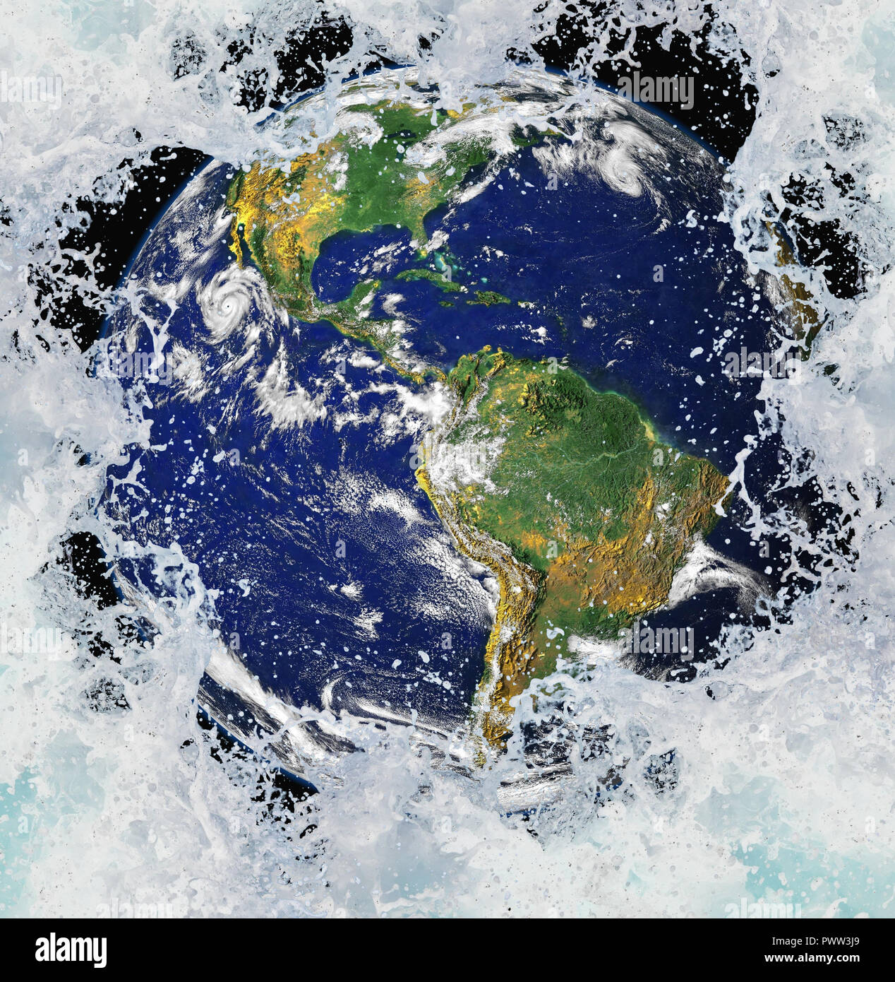 Global warming - earth drowning in rising seas Stock Photo
