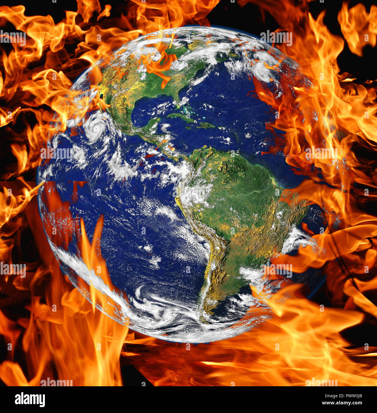 Illustration of fore around the earth - Global warming Stock Photo