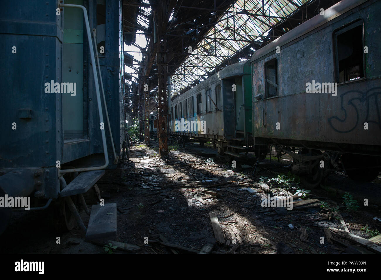 Old abandoned train repair station in Budapest Hungary Stock Photo Alamy