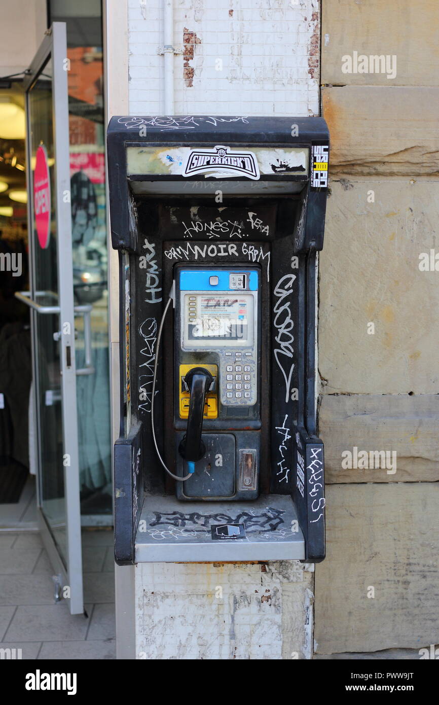 Payphone in downtown Toronto, Ontario, Canada Stock Photo