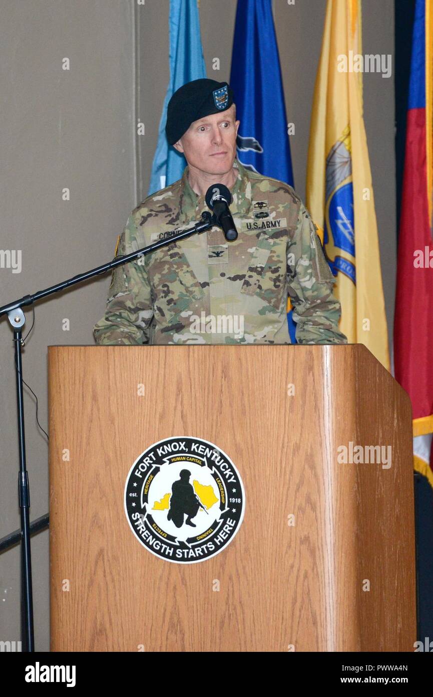 Colonel Robert Cornes addresses the crowd during the MEDDAC Change of