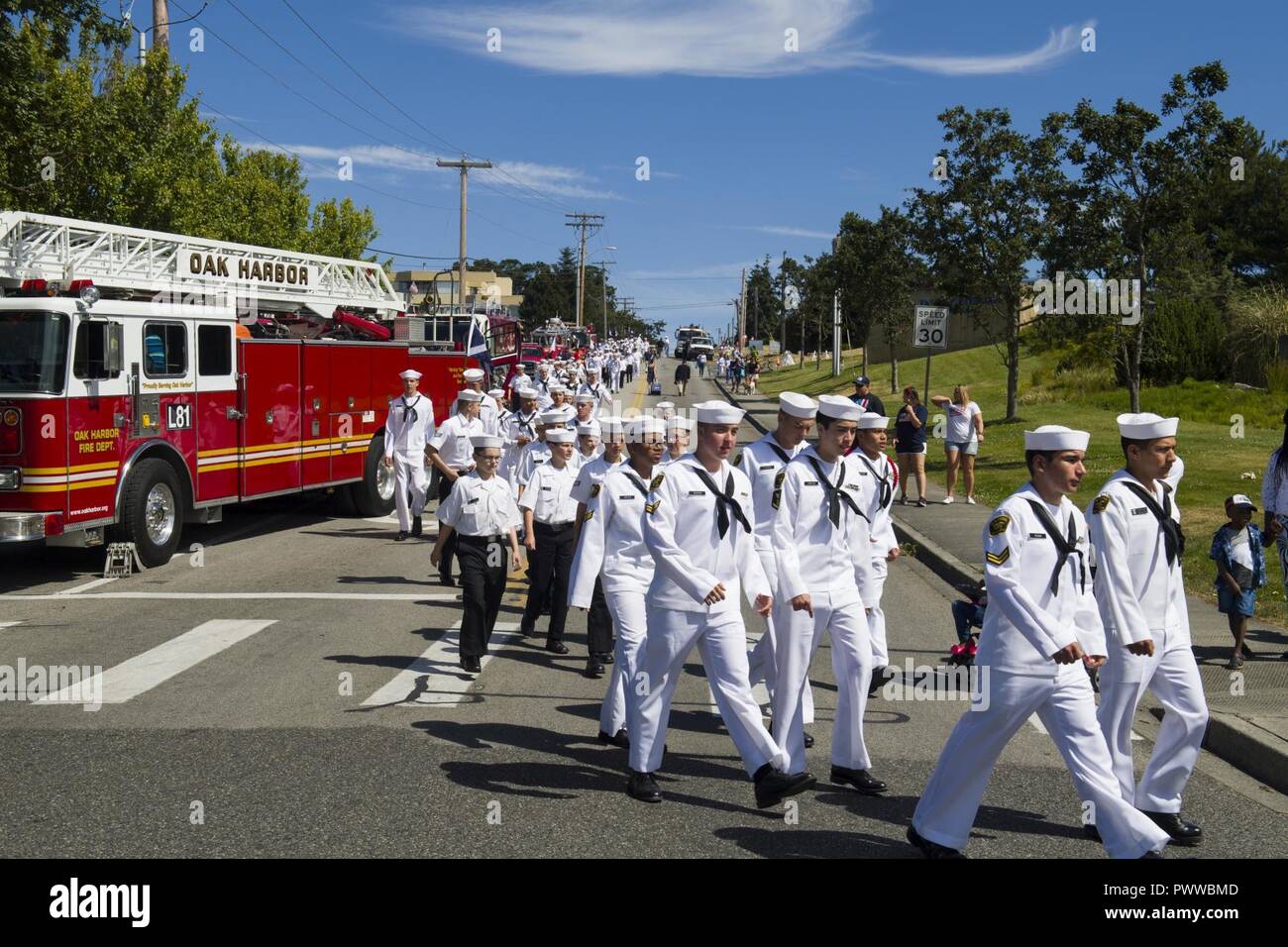 OAK HARBOR, Wash. (July 04, 2017) The United States Naval Sea Cadet Corps prepare to line up for the Oak Harbor Independence Day parade. The Fourth of July parade is held to commemorate the nation's independence with the adoption of the Declaration of Independence 241 years ago on July 4, 1776.  ( Stock Photo