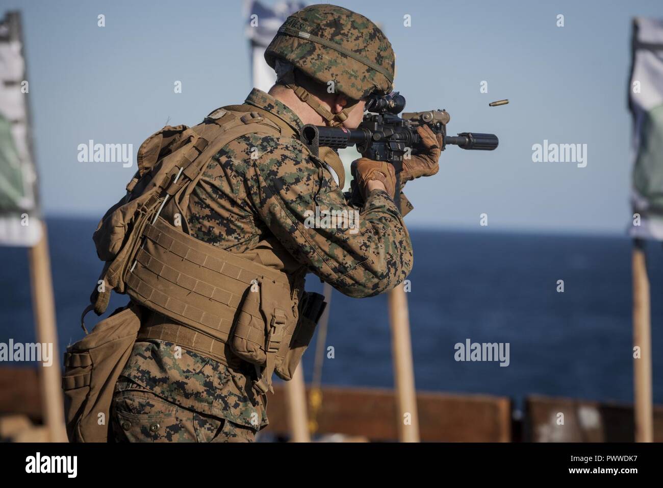 Cpl. Devan Reaves, a gunner with Weapons Company, Battalion Landing