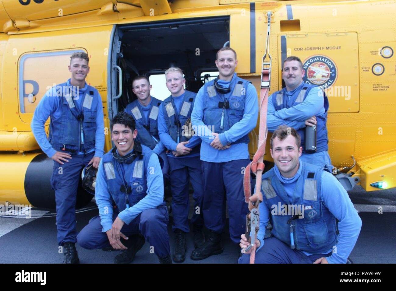 The helicopter tiedown team Seaman Apprentice Justus Glenn, Seaman