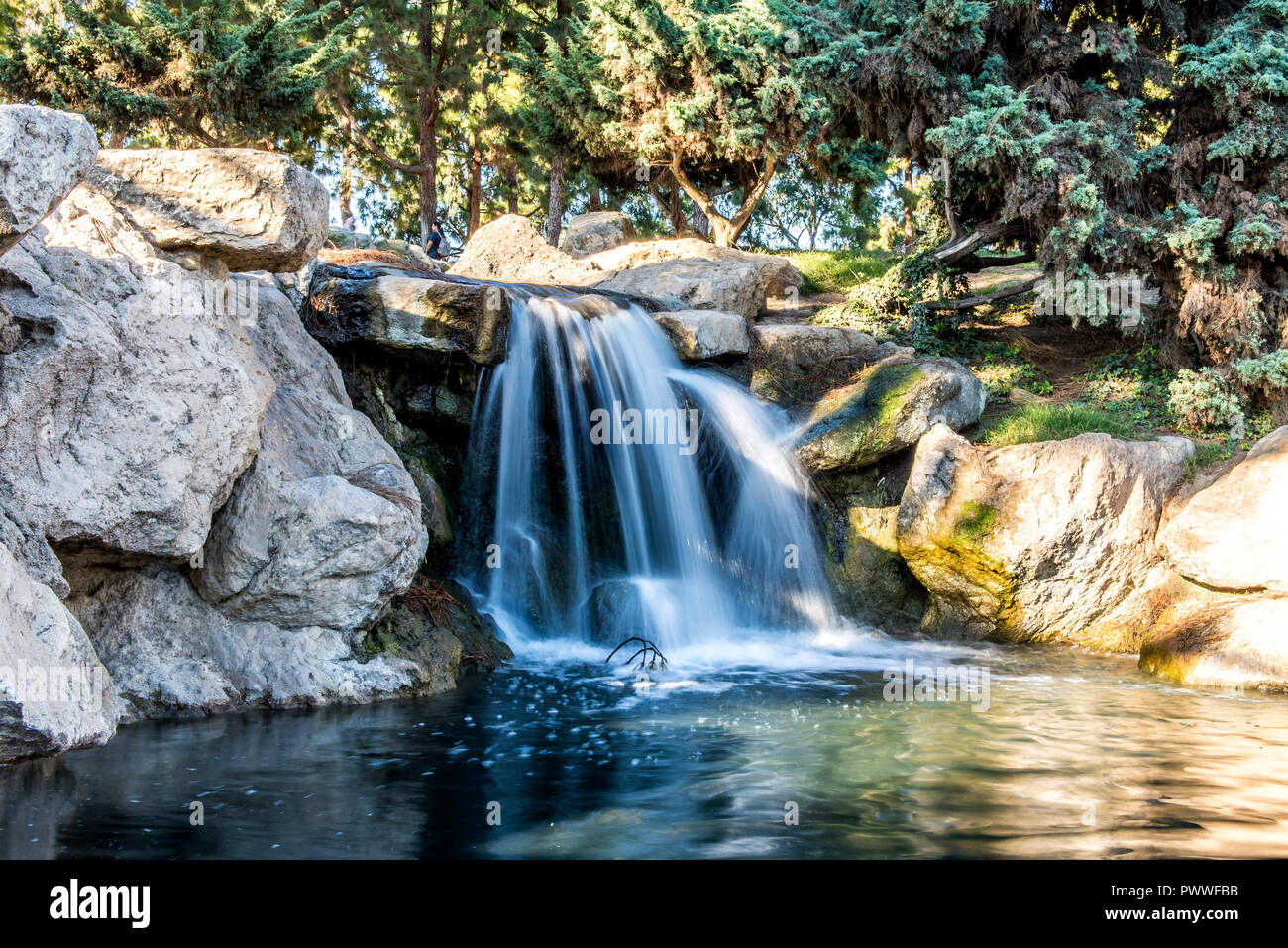 Water flowing down stream in Tewinkle Park, Costa Mesa, California