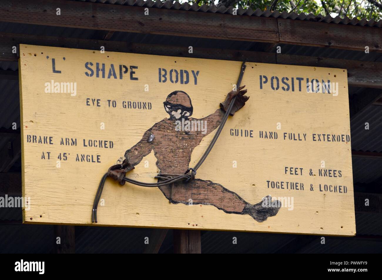 A sign describing how to perform the proper rappel stance for the ...