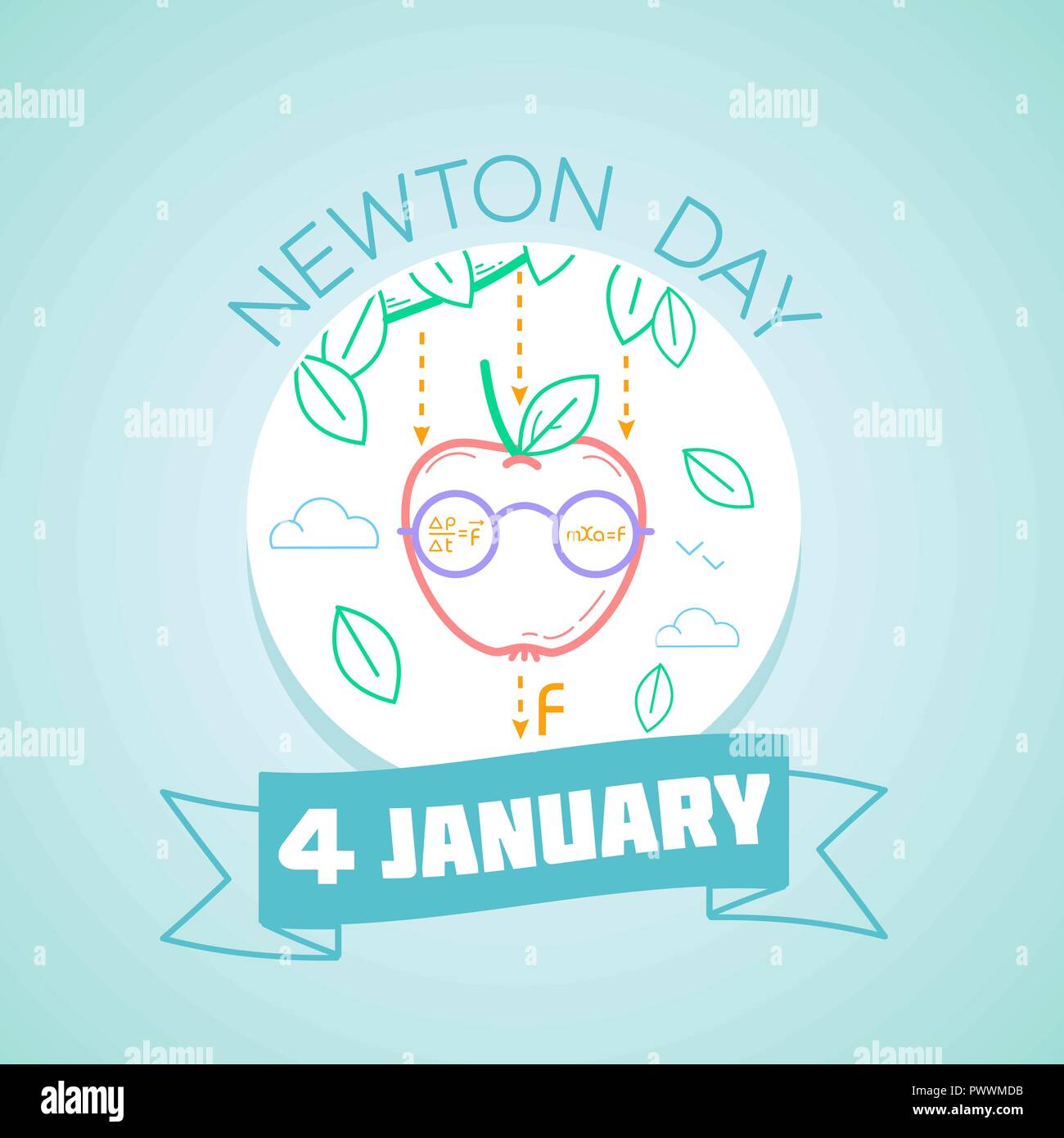 Calendar for each day on January 4. Greeting card. Holiday -  Newton Day. Icon in the linear style Stock Vector