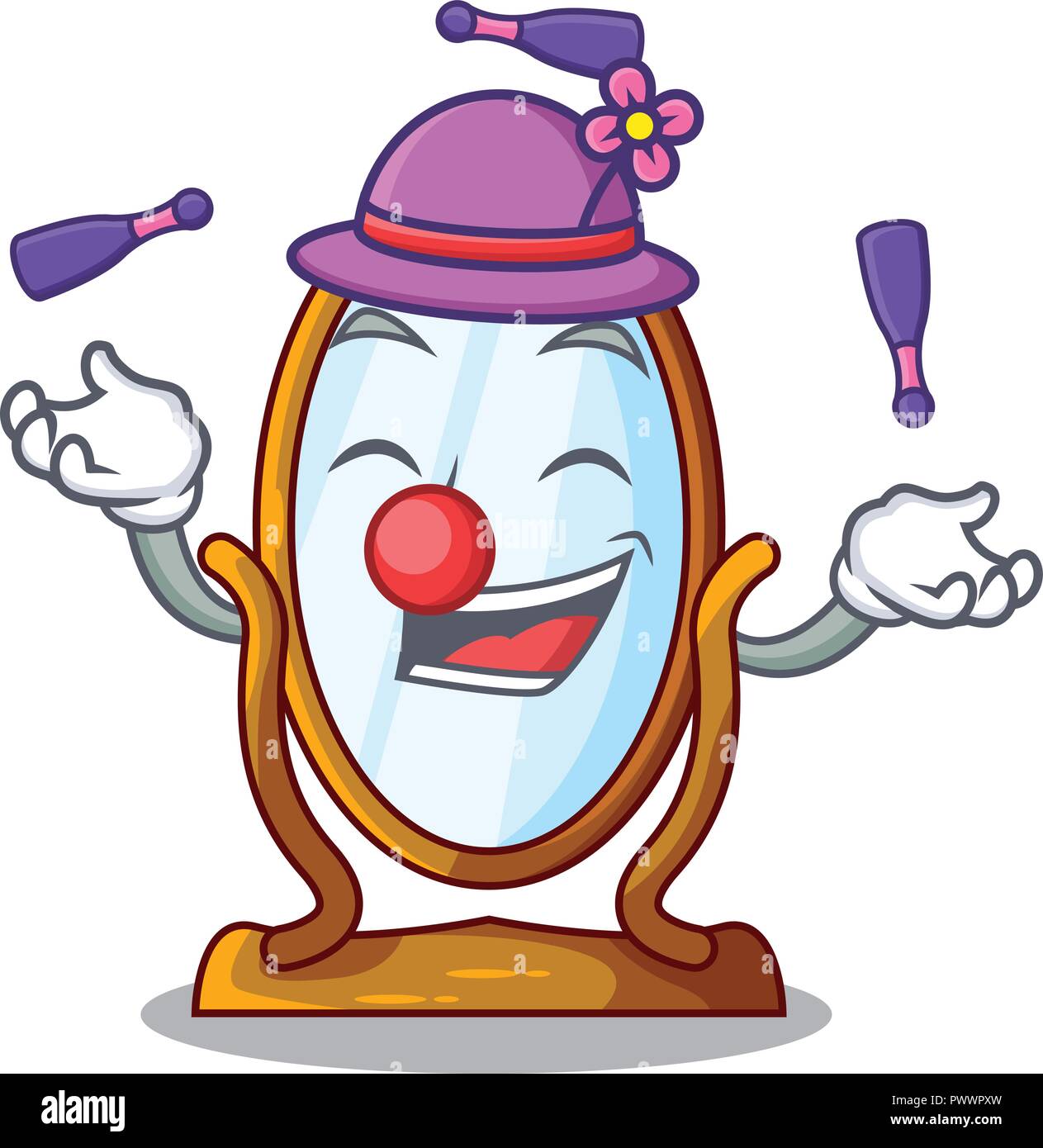 Juggling big dressing mirror isolated on mascot Stock Vector
