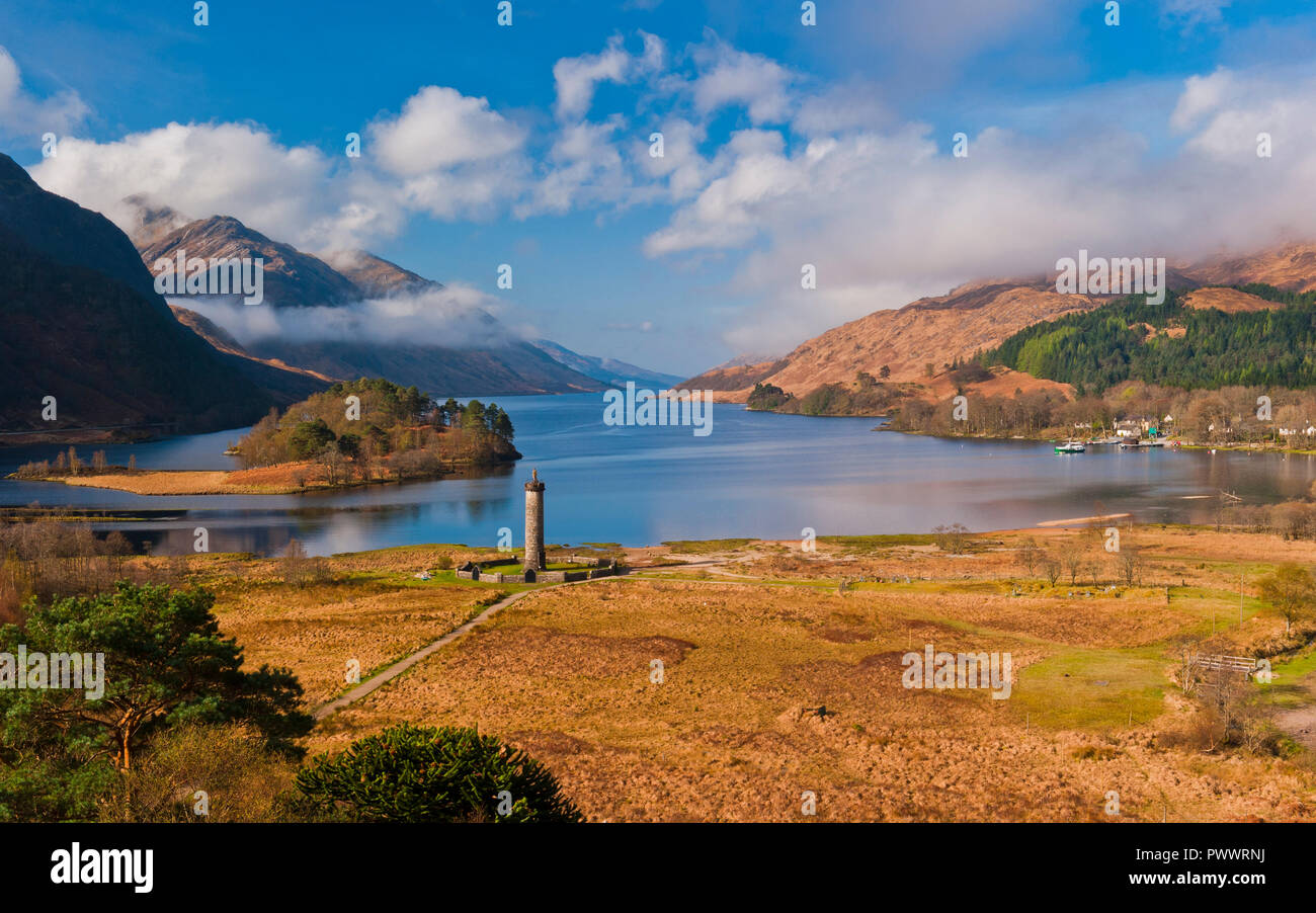 Glenfinnan Monument and Loch Shiel, Road to the Isles Stock Photo