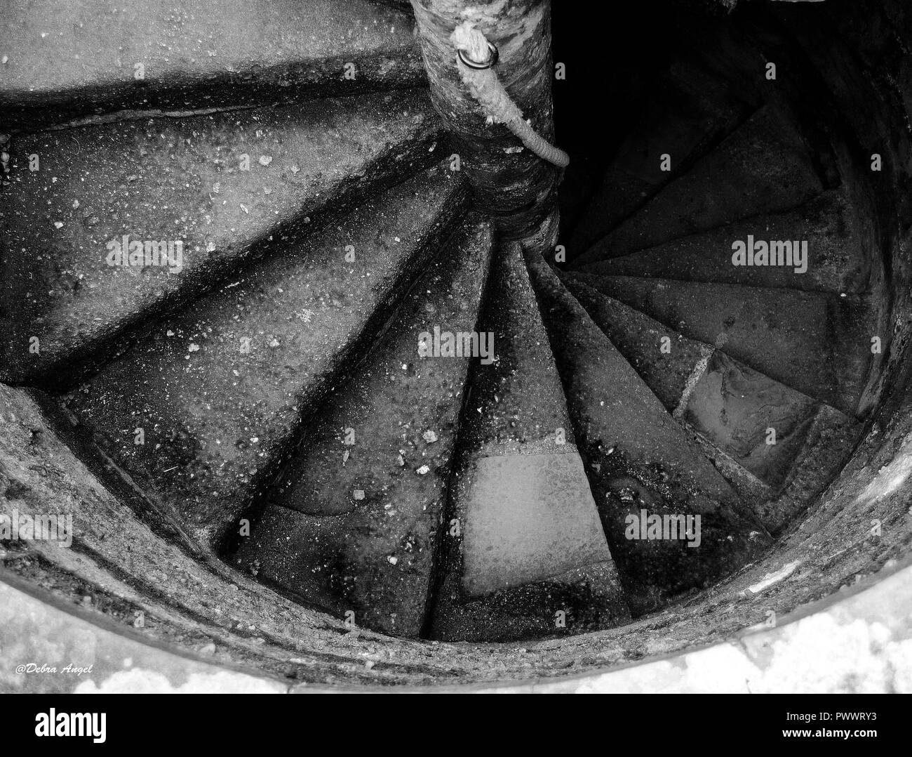 Castle turret stairs in black and  white Stock Photo
