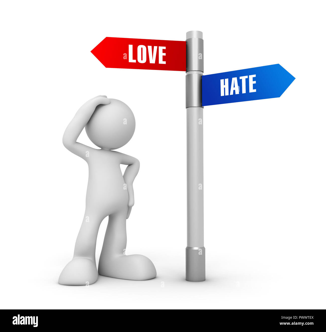 love hate concept 3d illustration isolated on white background Stock