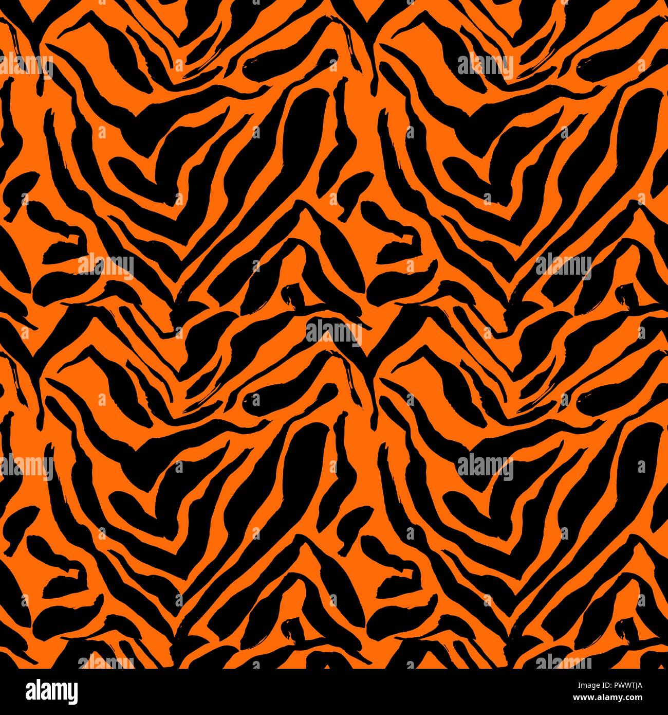 Vector illustration tiger print seamless pattern. Orange and yellow hand drawn background Stock