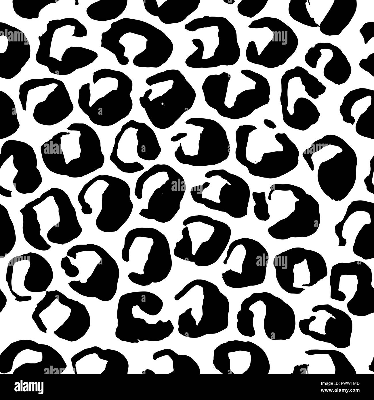 Seamless black and white leopard pattern. Animal skin grunge texture. Vector illustration. Stock Vector