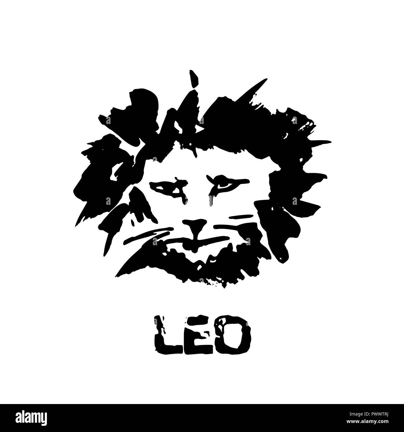 Leo grunge print. Vector illustration of wild cat head. Stock Vector