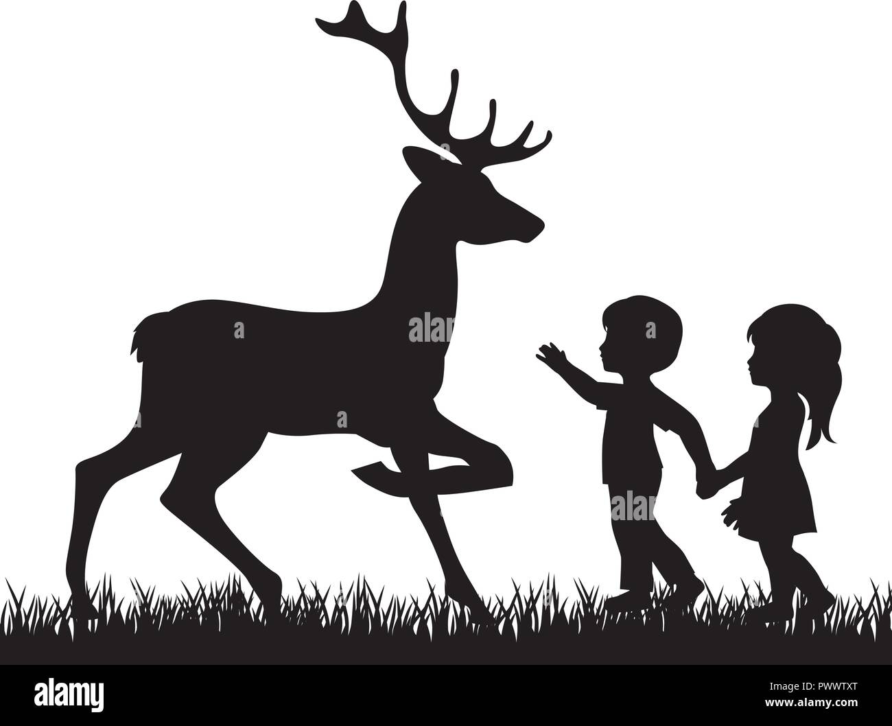little boy and girl with deer, vector background Stock Vector