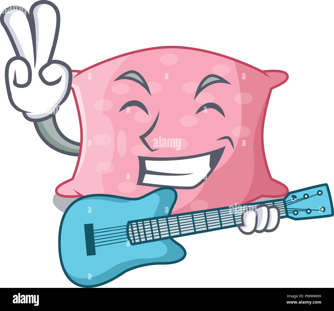 With guitar cartoon cute pillow next to bed Stock Vector