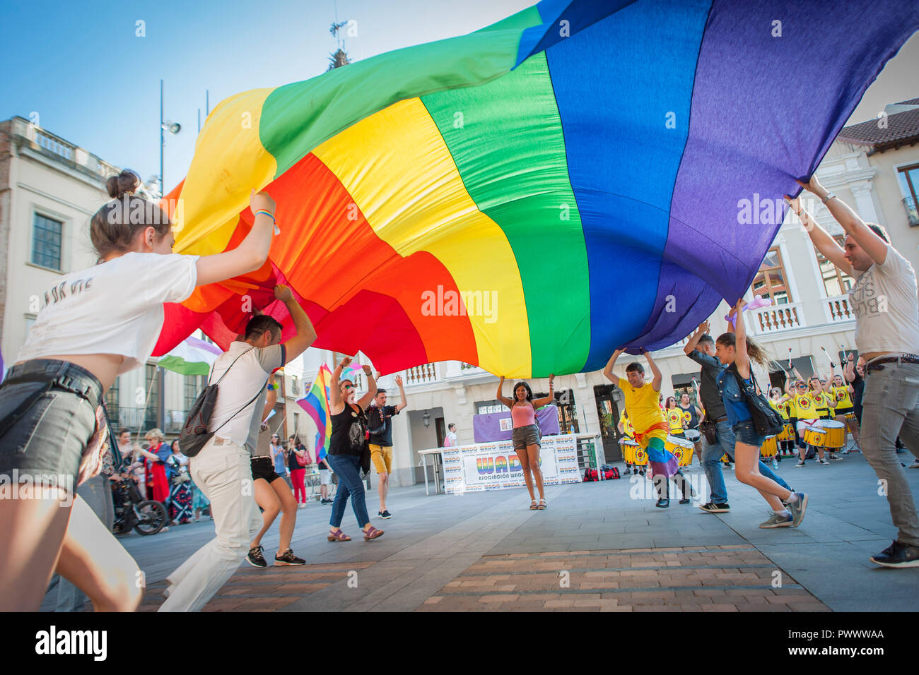 a rainbow flag during gay pride celebration Stock Photo - Alamy