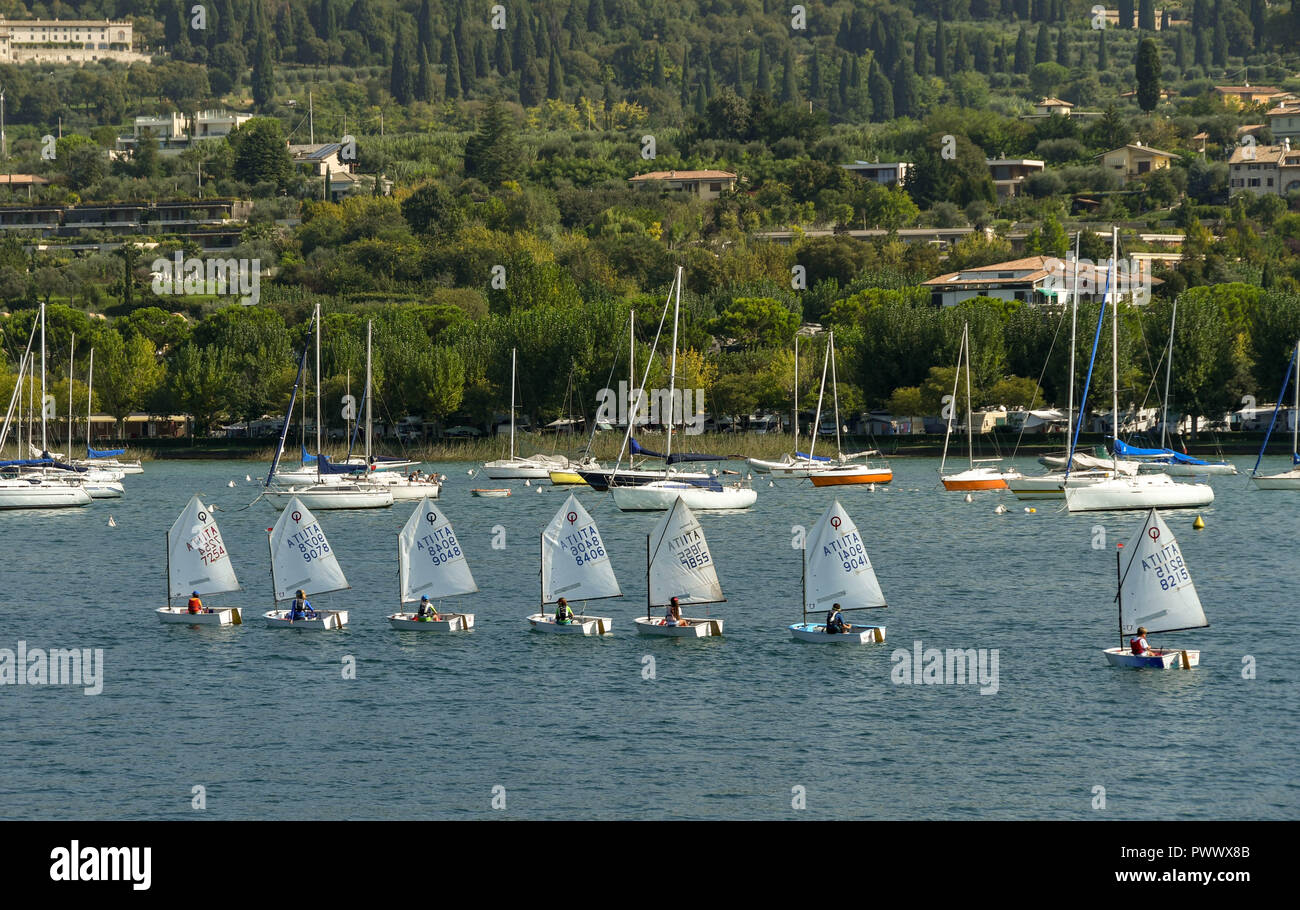 BARDOLINO, LAKE GARDA, ITALY SEPTEMBER 2018 Children in dinghies
