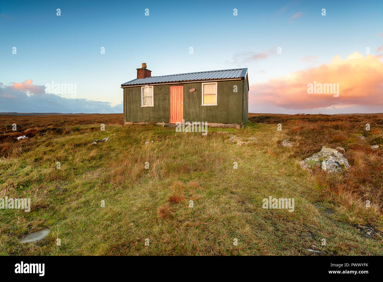 A sheiling hut on moorland on the Isle of Lewis in the Outer Hebrides Stock Photo